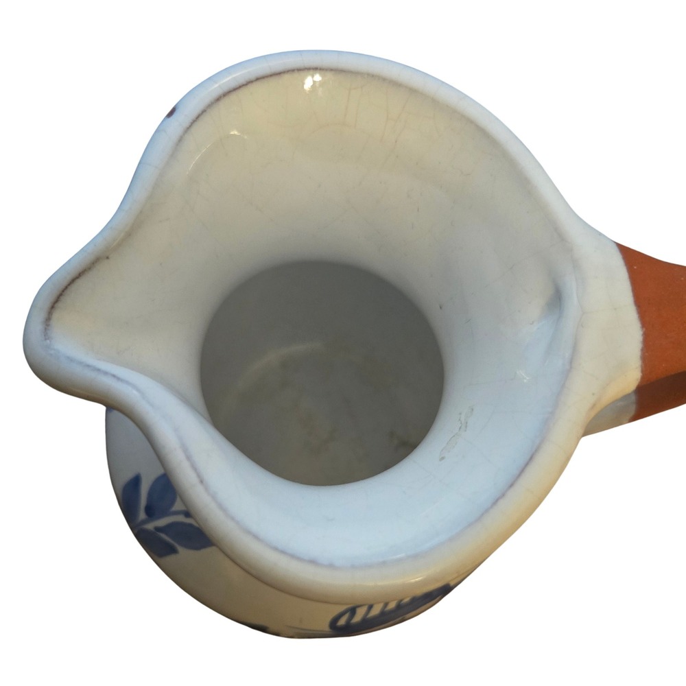 Sto Onofre Portugal Hand Painted Blue Fish Pitcher Terracotta Handle 4.75" - Picture 5 of 7